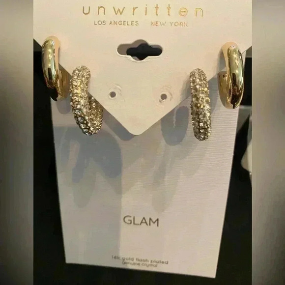 CRYSTAL HOOP EARRINGS SET OF 2 - Picture 1 of 4